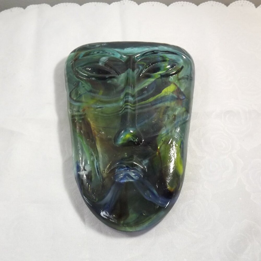 Vintage Art Glass Face Jaramillo Brothers Skydreamer Style Art with Brass Stand - Picture 2 of 10